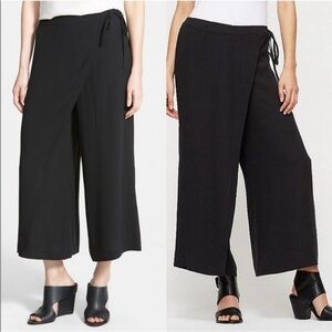 Eileen Fisher Silk Georgette Crop Black Wide-Leg Wrap Pants